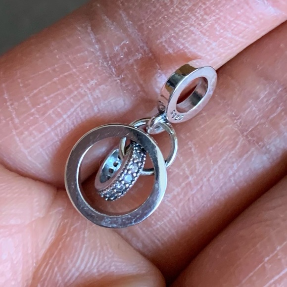 NWOT Intertwined Circles Dangle Charm, Pave Circle Hearts Sterling Silver 925 - Picture 5 of 10